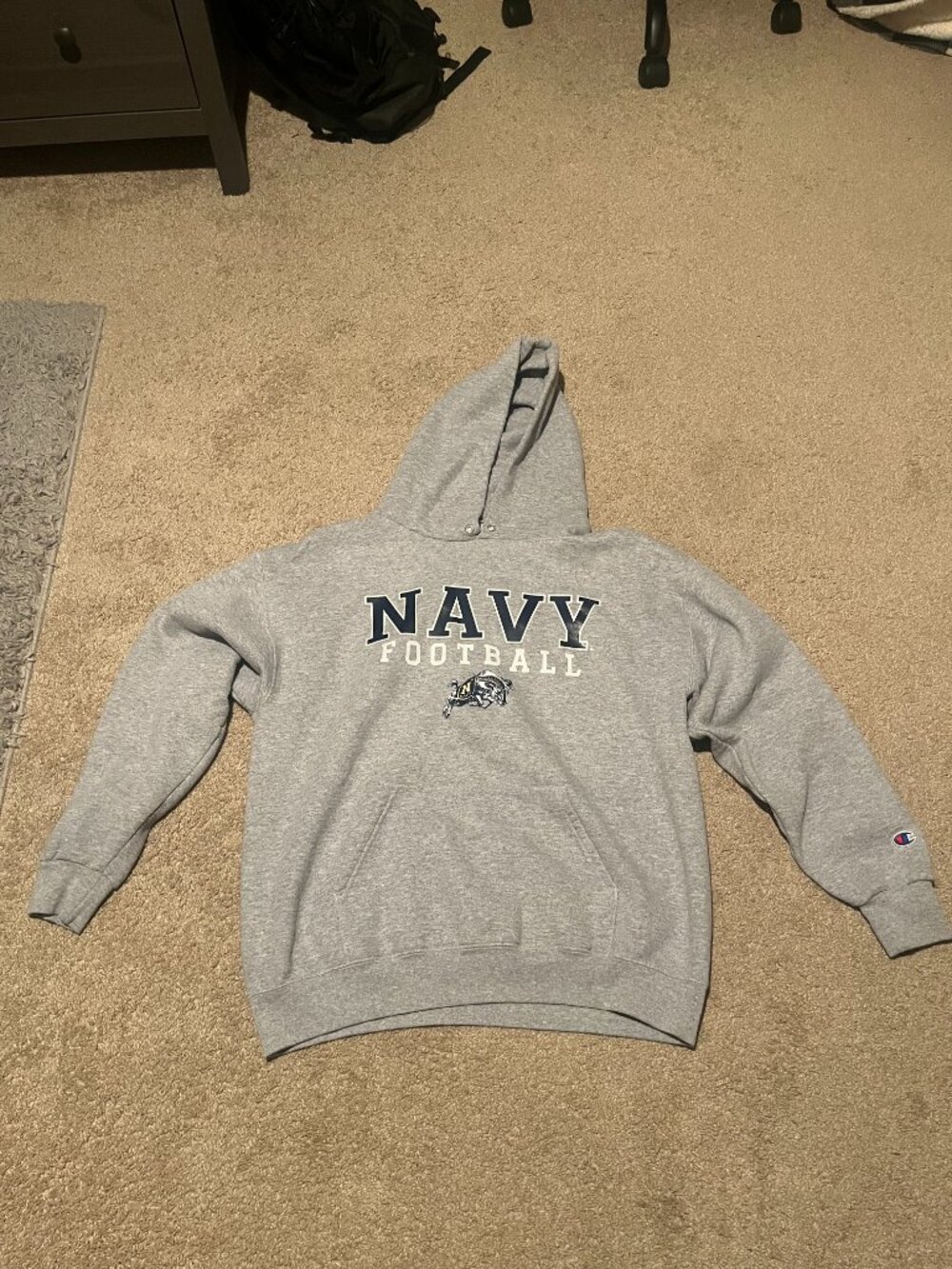 Champion Navy Football Gray Hoodie Men's Large